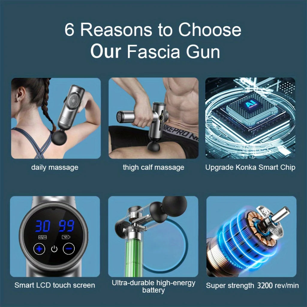 RecoverFit Percussion Massage Gun — 8 Heads, USB-C Rechargeable
