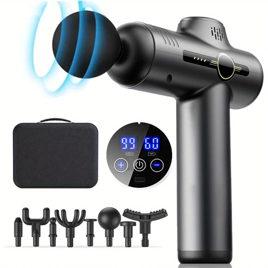 RecoverFit Percussion Massage Gun — 8 Heads, USB-C Rechargeable