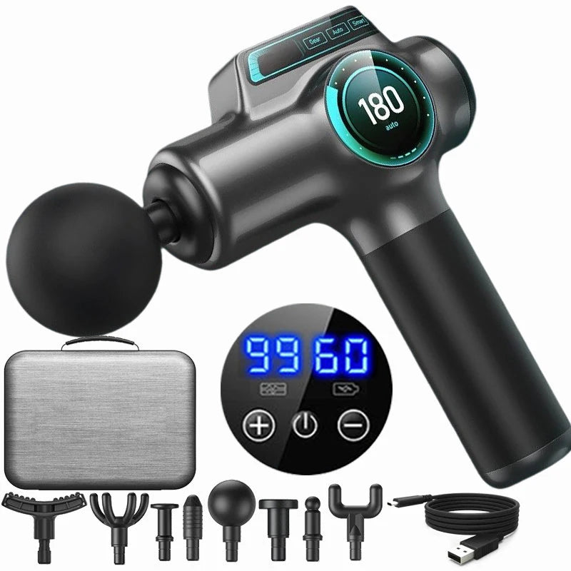 RecoverFit Percussion Massage Gun — 8 Heads, USB-C Rechargeable
